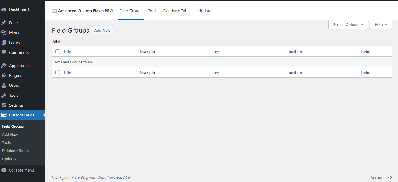 Create ACF fields lost in Custom Fields UI from Database