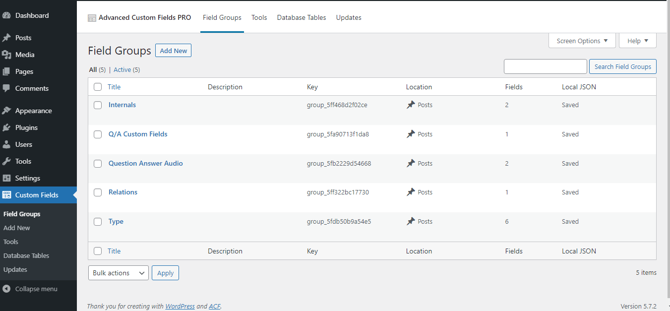 acf fields restore in UI from Database Image